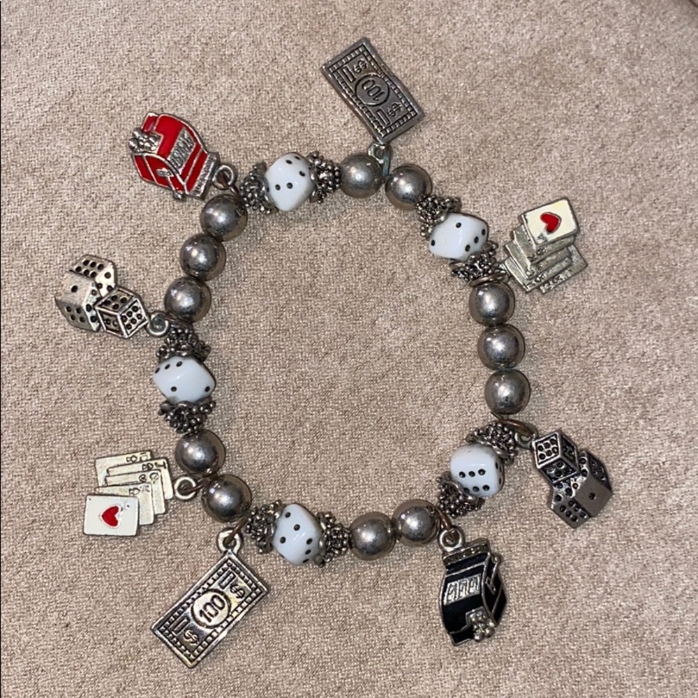 Casino charm bracelet. Dice. Cards. Slots money